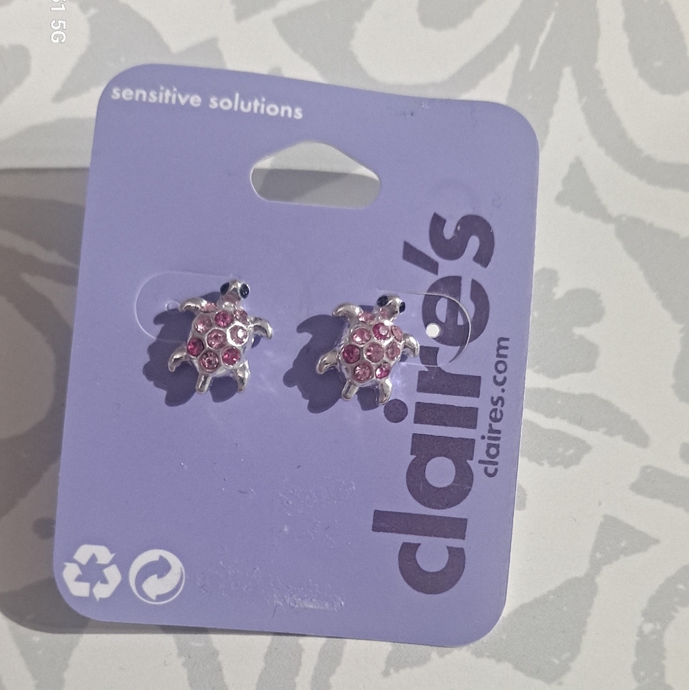 Claire's Silver and Pink Turtle Stud Earrings